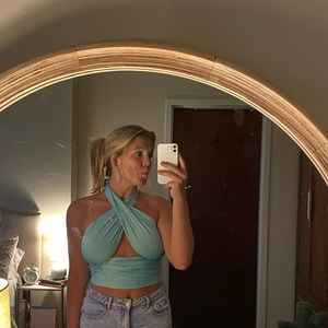 Princess Polly Aqua Wrap Crop Top